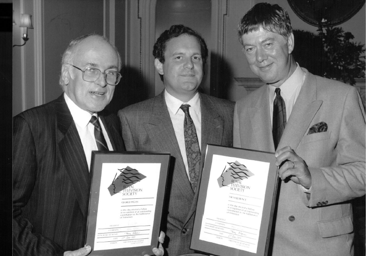 Michael Bunce, right, becomes a fellow of the RTS in 1989, with Chairman Bob Phillis (centre) and George Pagan