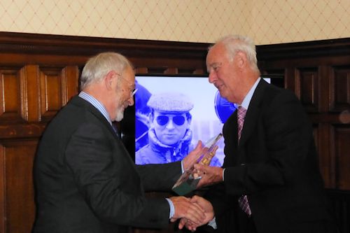 Les Coates receives his award from Garth Jeffery