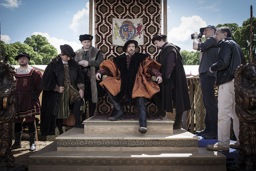 Peter Kosminsky, right, on location for Wolf Hall