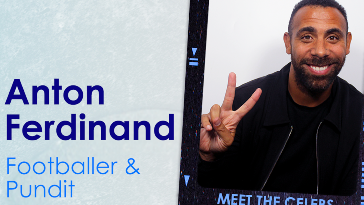 A photo of Anton Ferdinand within a stylised strip of film, next to his name, under which "Footballer & Pundit" is written