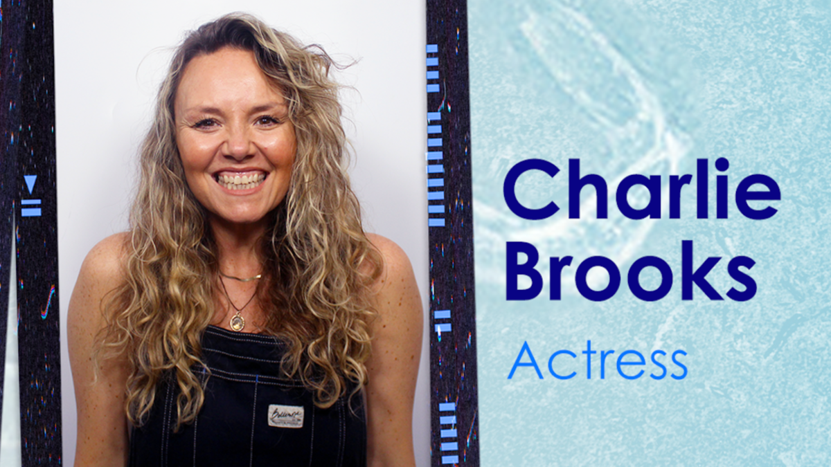 A photo of Charlie Brooks within a stylised strip of film, next to her name, under which "Actress" is written