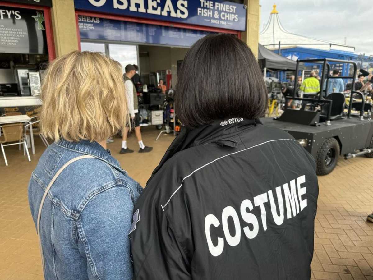 The backs of who appear to be Ruth Jones's and Joanna Page's heads