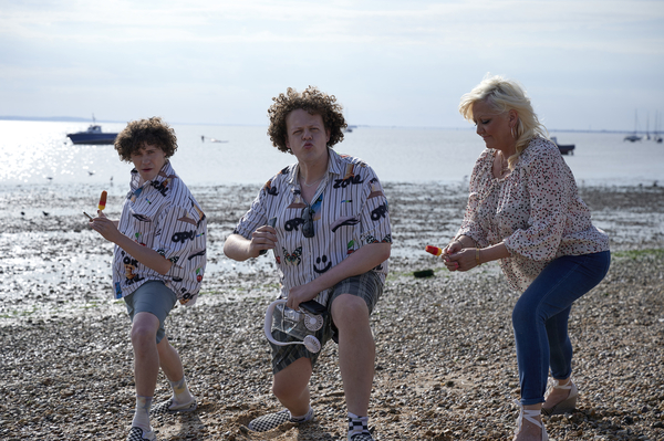 Jack Rooke (centre) with Dylan Llewellyn as Jack and Camille Coduri (credit: Channel 4)