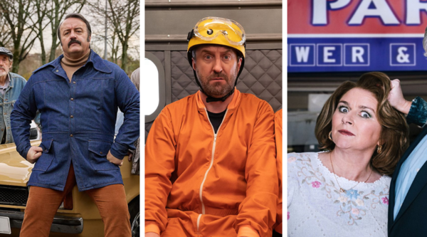Mike Bubbins, Lee Mack and Rosie Cavaliero look into the camera in separate images stitched together