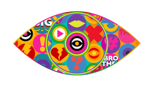 The logo for Big Brother, an eye filled with brightly coloured circles, in turn containing simple signs like a question mark or broken heart