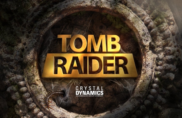 A Tomb Raider graphic overlays the entrance to a tomb