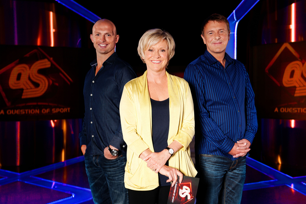 Matt Dawson, Sue Barker, Phil Tufnell the regular panelists on A Question of Sport (Credit: BBC/Stephen Brooks)