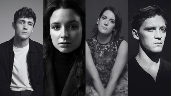 Headshots of cast in black and white