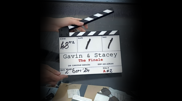 A clapperboard from the first day of filming for the 2024 Gavin & Stacey Christmas Special