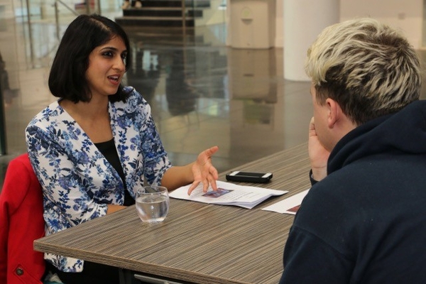 BBC South broadcast journalist Sophia Seth offers advice to student (Credit: Gordon Cooper)