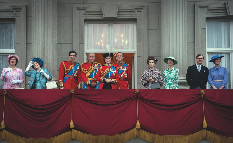 The cast of The Crown on the balcony at Buckingham Palace