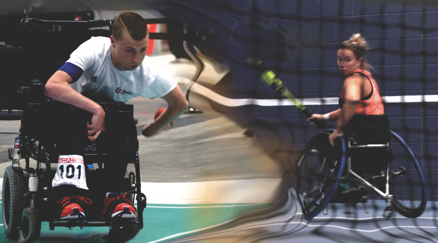 Images of David Smith and Lucky Shuker in wheelchairs are side-by-side, with a distorted effect merging the two together. Smith is in his mid-thirties and Shuker mid-forties