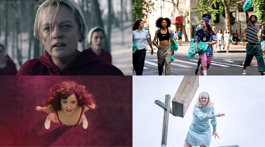 Clockwise L-R: Handmaid's Tale (Credit: Channel 4), Betty (Credit: Sky Comedy), Ridley Road (Credit: BBC), Physical (Credit: Apple TV)
