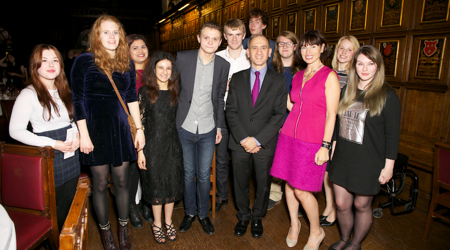 Bursary students join comedy writer Armando Iannucci and RTS CEO Theresa Wise at an event in London last year