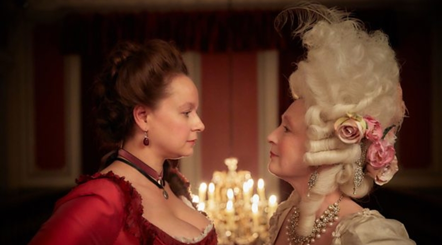 Samantha Morton and Lesley Manville in Harlots (credit: BBC)