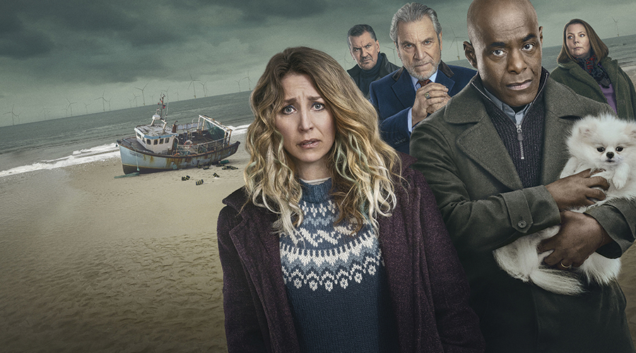 A poster for Boat Story sees Daisy Haggard, Craig Fairbrass, Tchéky Karyo, Paterson Joseph and Joanna Scanlan against a seaside backdrop featuring a shipwrecked boat strewn with bags of cocaine