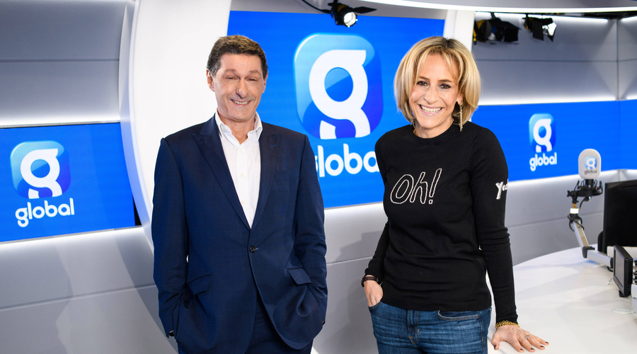 The News Agents podcasters Jon Sopel and Emily Maitlis (Credit: Global)