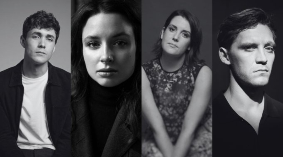 Headshots of cast in black and white