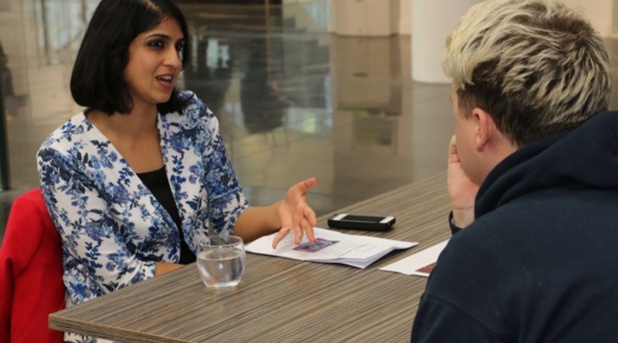 BBC South broadcast journalist Sophia Seth offers advice to student (Credit: Gordon Cooper)