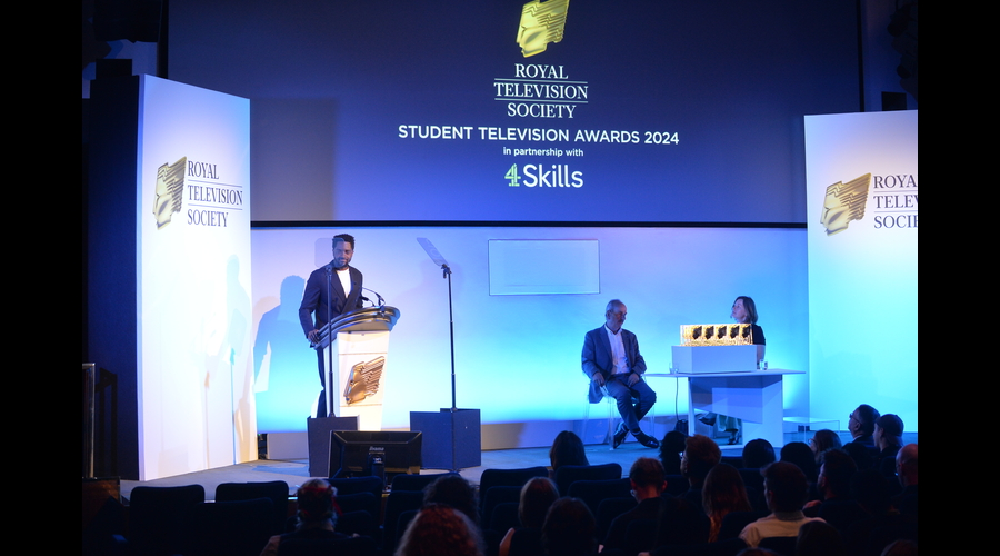 Guvna B on stage at the RTS Student Television Awards 2024