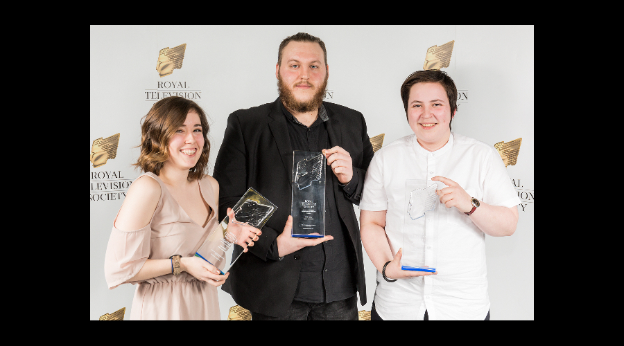 (L-R) Aurora Gibson, James McAlpine and Marsaili Stewart-Skinner, winners of the craft awards at the RTS Scotland Student Awards 2017 on the 1st of March 2017 at The Hub Glasgow.