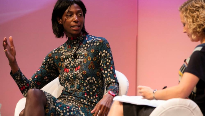 Sharon White (left) being interviewed by Cathy Newman at the RTS London Conference (Credit: Paul Hampartsoumian)