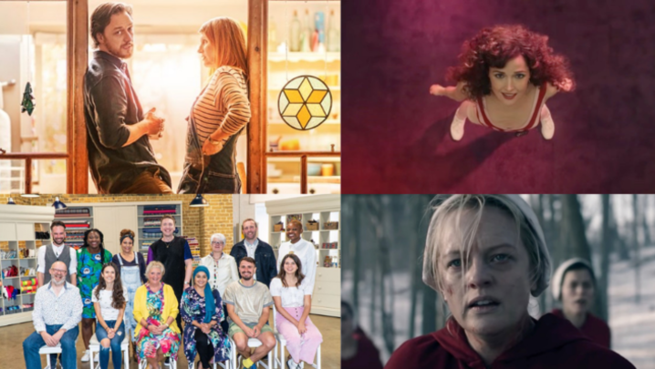 Clockwise L-R: Together (Credit: BBC), Physical (Credit: Apple TV+), The Handmaid's Tale (Credit: Channel 4), The Great British Sewing Bee (Credit: BBC)