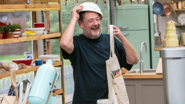 Johnny Vegas on The Great Celebrity Bake Off for SU2C (Credit: Channel/SUTC)