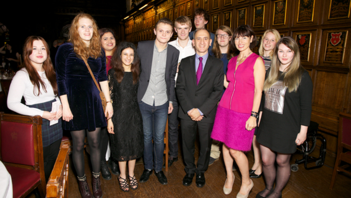 Bursary students join comedy writer Armando Iannucci and RTS CEO Theresa Wise at an event in London last year