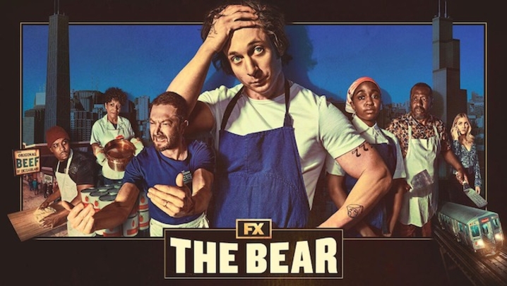 In a promotional still, characters from The Bear stand in a variety of poses 
