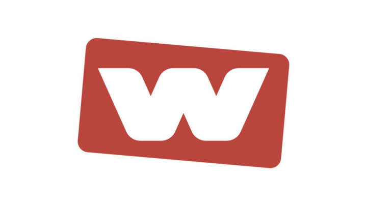 The logo for TV channel W, namely a white 'W' against a slanted red rectangle