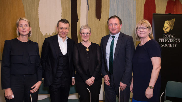 From left to right: Suzanne Mackie, Peter Morgan, Philippa Lowthorpe, Damian Collins MP and Baroness Bonham-Carter (Credit: Paul Hampartsoumian)