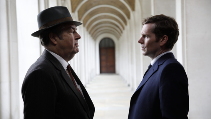 Shaun Evans as Endeavour and Roger Allam as DI Fred Thursday in Endeavour (Credit: ITV)