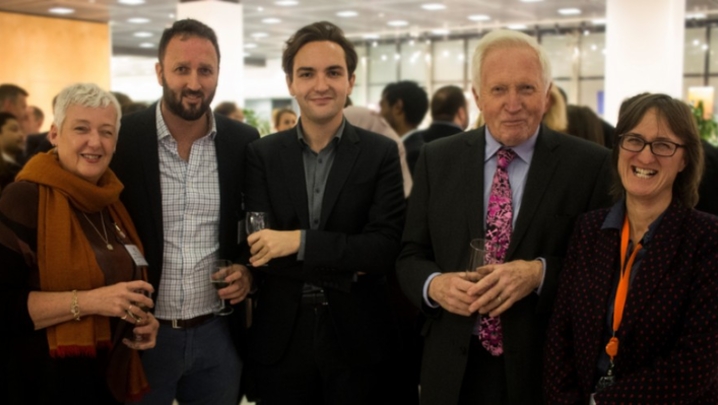 Left to right: Trustees Wendy Wilson & Paul Harrison, Sky News' Political Corrospondent, Lewis Goodall, David Dimbleby and trust founder, Susie Schofield (Credit: Emily Freya)