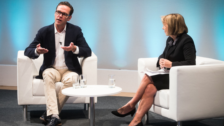 James Murdoch in conversation with Sarah Sands (Credit: RTS/Paul Hampartsoumian)