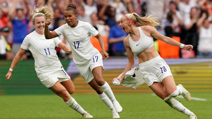 Chloe Kelly (right) after scoring the winning goal of the Euro 2022 final (credit: Jonathan Brady/PA Wire)
