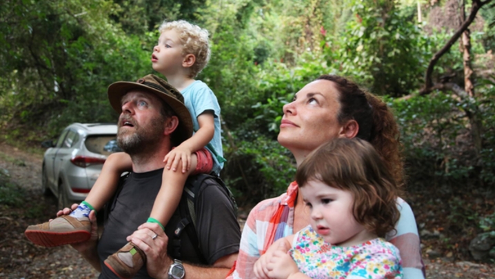 Gaia Vince with her husband Nick and their children Kipp and Juno (Credit: Channel 4)