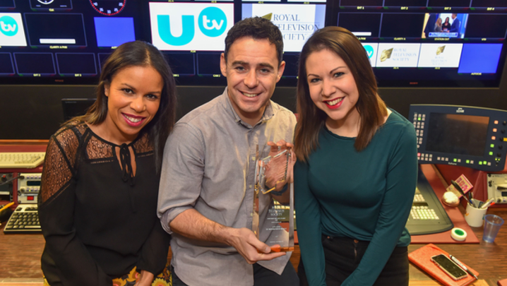 The host of the RTS NI Student Awards, TV reporter Judith Hill is pictured launching this year’s awards at UTV with the Chairperson of the RTS NI, Kieran Doherty and Emma-Rosa Dias MD of Afro-Mic Productions who will be delivering the keynote speech.