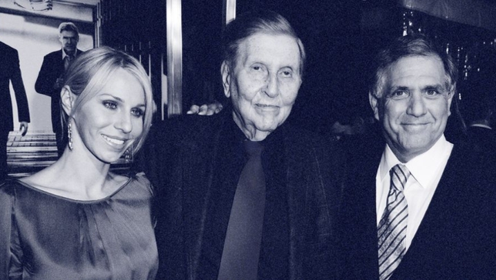 Sumner Redstone (centre) with companion Malia Andelin and executive Les Moonves