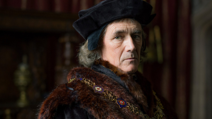 Mark Rylance looks off camera, in Tudor dress