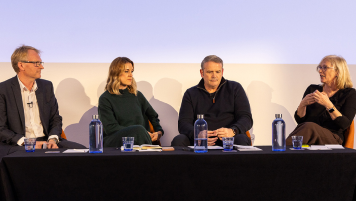 ohn Moulding, Amy Tocock, Neil Mortensen and Lucy Gregory sit on a panel