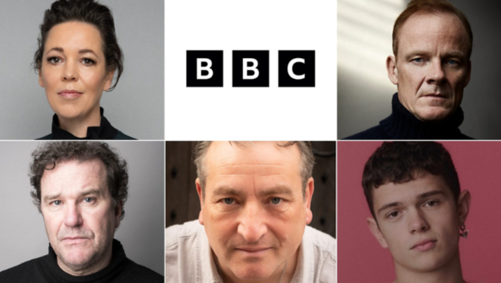 Photos of Olivia Coleman, Alistair Petrie, Douglas, Michael Nardone, Noah Jupe and the BBC logo