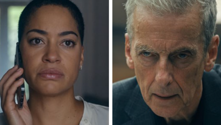 A picture of Cush Jumbo next to a picture of Peter Capaldi