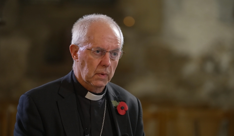 Then-Archbishop of Canterbury Justin Welby giving an interview