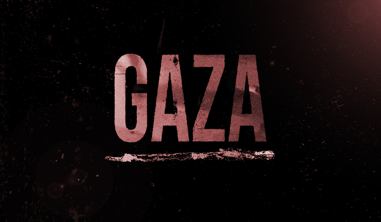 The word GAZA in red lettering against a black backdrop