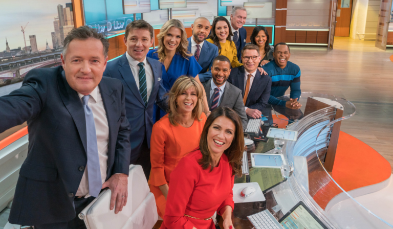 The Good Morning Britain team taking a group selfie (Credit: ITV)