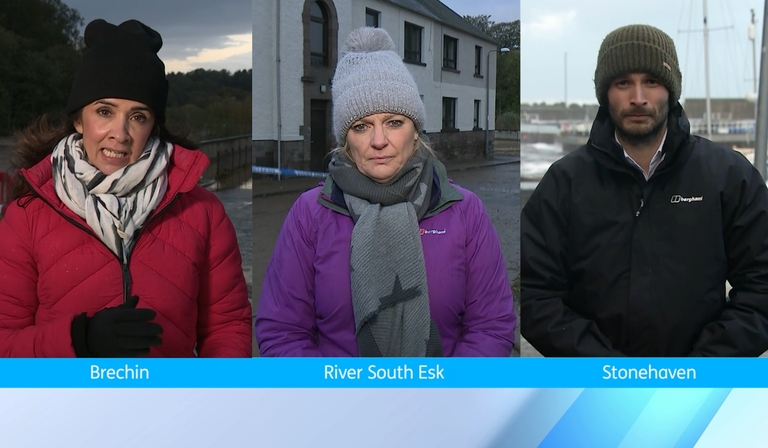 Three talking heads in different locations all look into the camera, as part of a TV news piece