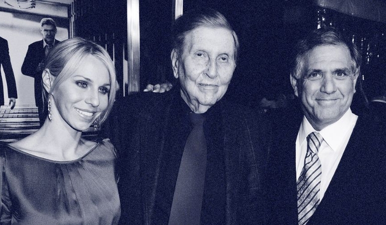Sumner Redstone (centre) with companion Malia Andelin and executive Les Moonves