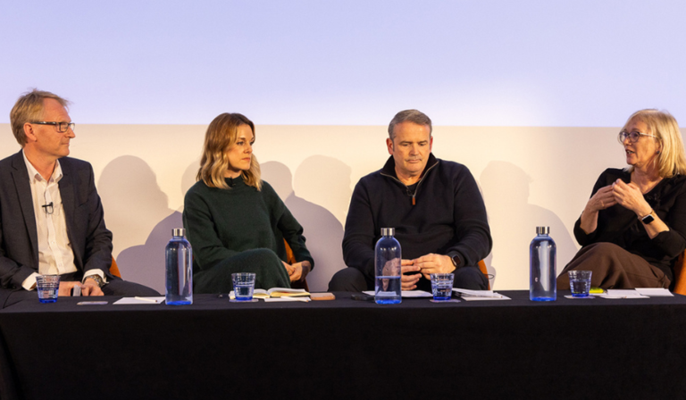 ohn Moulding, Amy Tocock, Neil Mortensen and Lucy Gregory sit on a panel